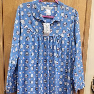 100% Heavy Cotton Flannel Long Nightgown Blue Size Medium NWT